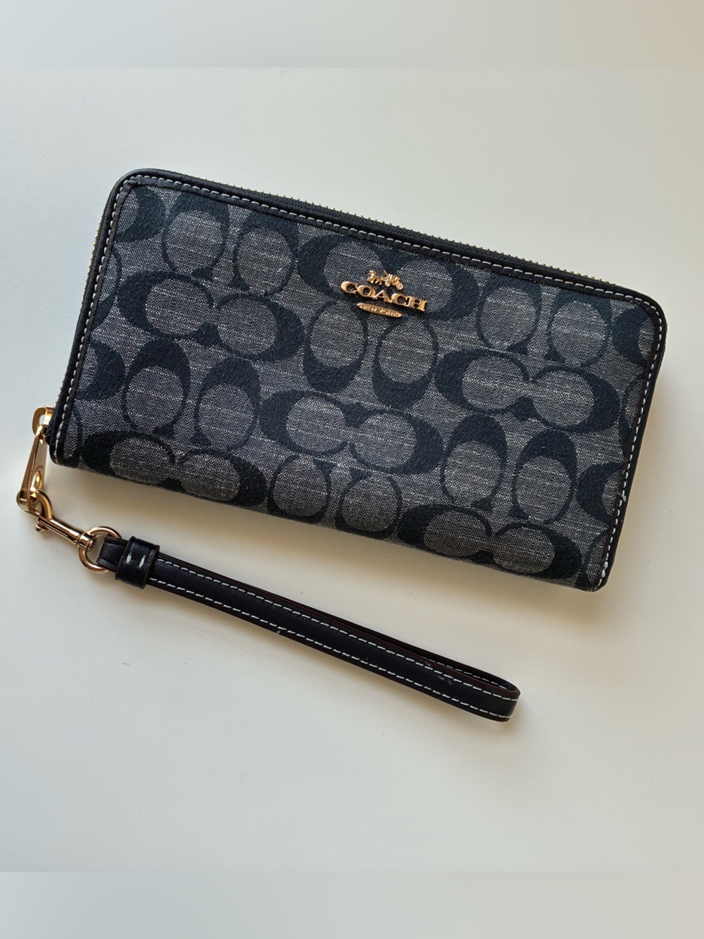 Coach Long Zip Around Wallet Wristlet in Signature Chambray Denim